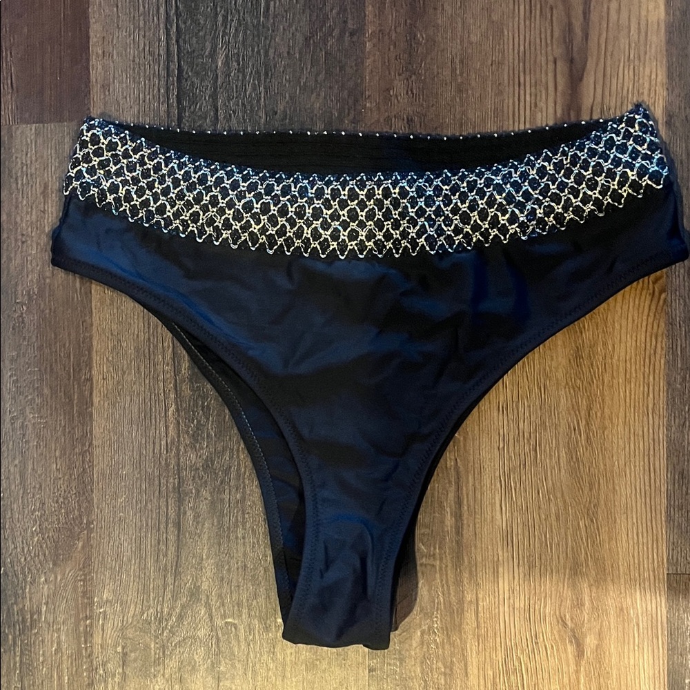 Black Bikini Bottom with Metalic Gold detail size XL